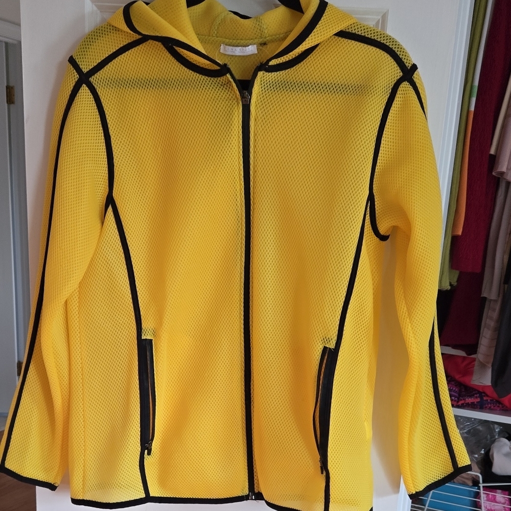 Zara Sport Bright Yellow Zip Up Hoodie W/ Zip Pockets Sz large. See Measurements
